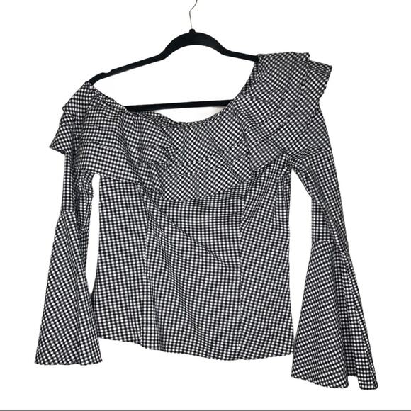 Scripted Womens Top Size S Black White Gingham Off The Shoulder Blouse - Picture 1 of 11
